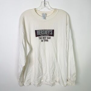 Vintage Y2K Hersheys Milk Chocolate Graphic Long Sleeve Shirt XL White Candy